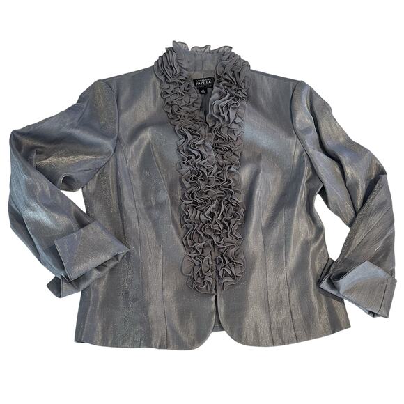Vtg Adrianne Papell Jacket Silver Shimmer Ruffle Elegant Holiday Essential Sz 14 - Picture 1 of 7